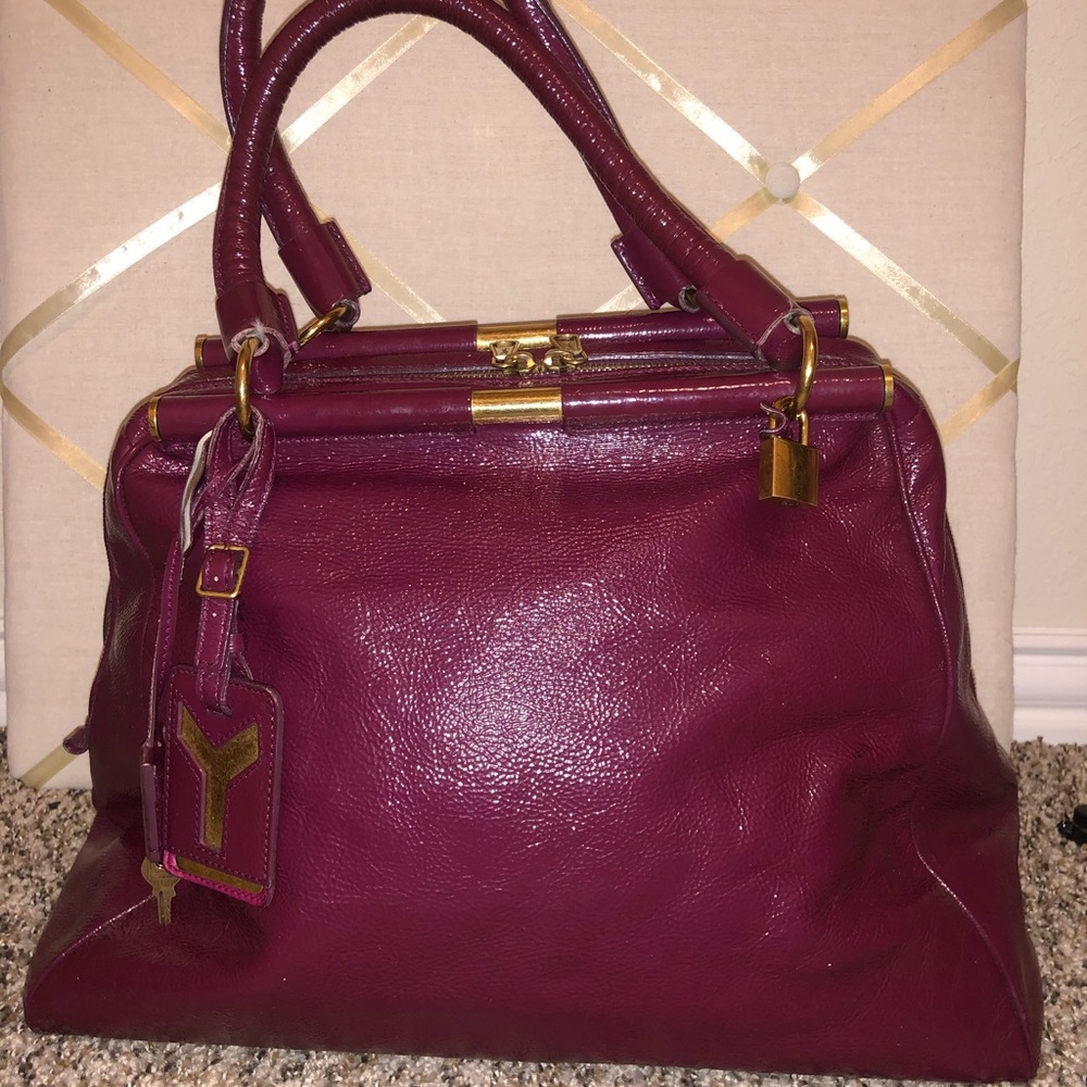 YSL Majorelle Medium wine patent Leather Bag
